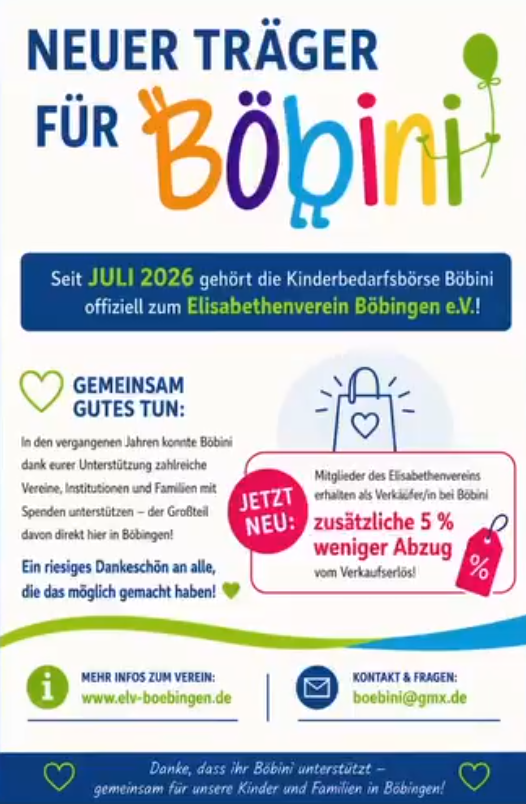 Der Elisabethenverein Böbingen an der Rems e.V. begrüßt seinen Neuzugang Böbini ganz herzlich